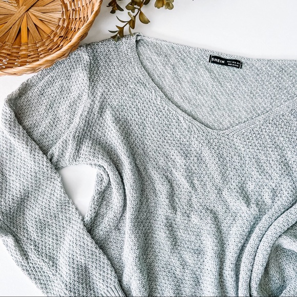 Shein | Gray Semi-Crop Knitted Sweater - Picture 2 of 9